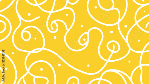 Abstract seamless pattern with yellow background and white flowing lines creating a dynamic and playful design