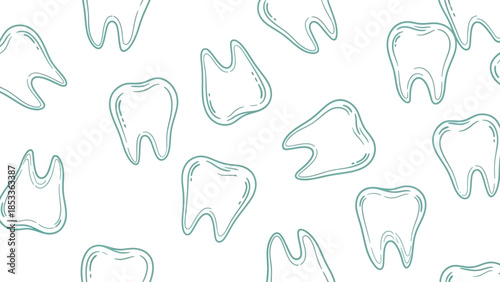 Seamless pattern of teeth on white background, dental care concept.