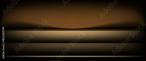 Dark gold gradient background studio with two lights shiny abstract pattern, modern and luxury empty room interior for premium product display lighting. eps 10