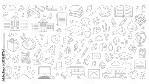 Back to school doodle pattern with school supplies and education elements.