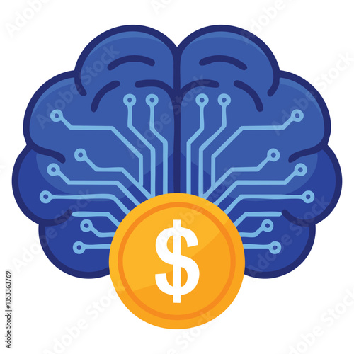 AI finance concept vector illustration brain circuits and dollar sign perfect for fintech, AI powered finance, machine learning, and technology driven financial artwork
