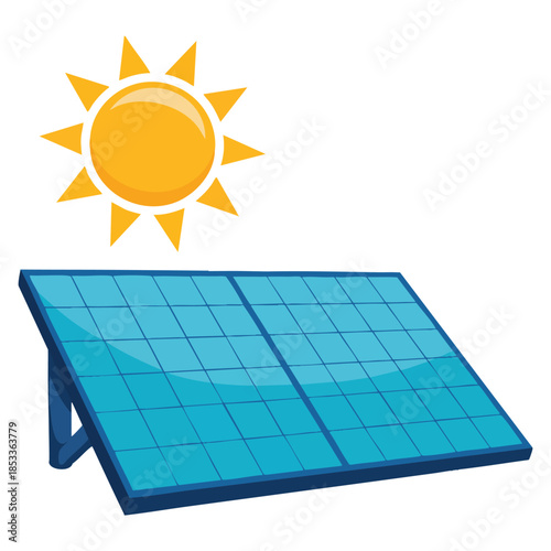 Alternative energy solar panel concept generating power from sun ecology environment friendly flat vector artwork suitable for clean energy design and renewable source themes