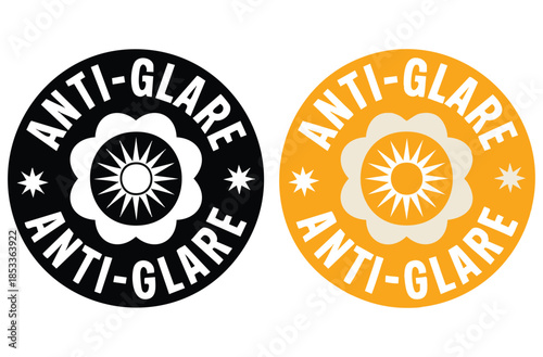 Anti glare vector badge template using sun symbol suitable for industrial and business branding product design or protective equipment identity projects