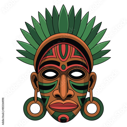 Aztec ceremonial mask Maya civilization cultural artifact cartoon vector illustration ideal for history education heritage culture or ancient design artwork