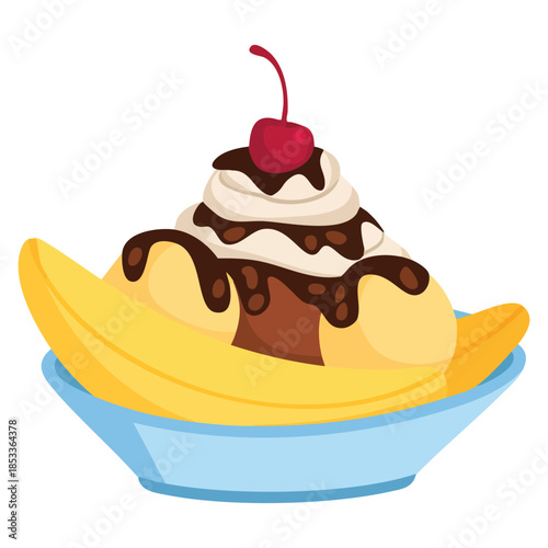 Banana split ice cream sundae vector icon isolated on white background ideal for classic dessert illustration menu design or sweet treat digital project