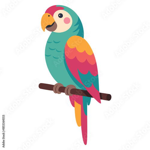 Beautiful tropical parrot sitting on perch vector illustration perfect for exotic bird wildlife tropical animal or nature themed decorative artwork designs