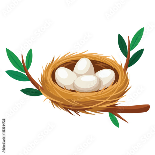 Bird nest with eggs vector illustration isolated design element perfect for spring wildlife decoration nature themed backgrounds and educational materials