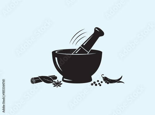 Clean Kitchen Action Mortar and Pestle Silhouette Grinding Spices
