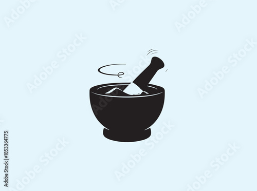 Traditional Grinding Action Mortar and Pestle Silhouette on White
