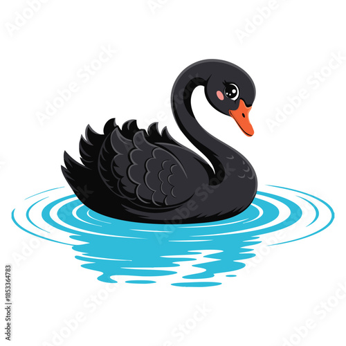 Black swan illustration in water on white background vector design element perfect for bird wildlife nature or decorative creative artwork