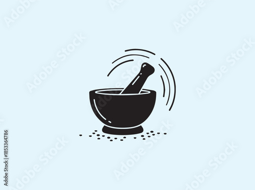 Kitchen Tool Mortar and Pestle Silhouette with Circular Movement
