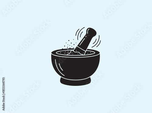 Culinary Action Mortar and Pestle Silhouette Grinding Spices
