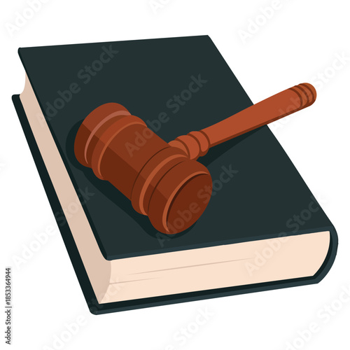 Book with gavel vector icon illustration perfect for law, justice, legal education, courtroom, lawyer or law related design concepts and artwork
