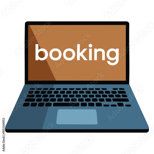 Booking hotel rooms or tickets icon vector illustration showing laptop on white background suitable for travel reservation online booking and hospitality themed designs