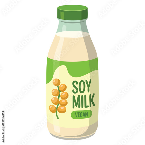 Bottle of soy milk vector illustration natural organic product from soybean plant perfect for healthy nutrition beverage organic lifestyle and food design artwork