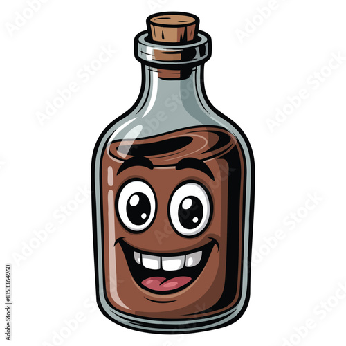 Bottle with face illustration on white background vector design element perfect for toy product packaging and creative artwork design concepts