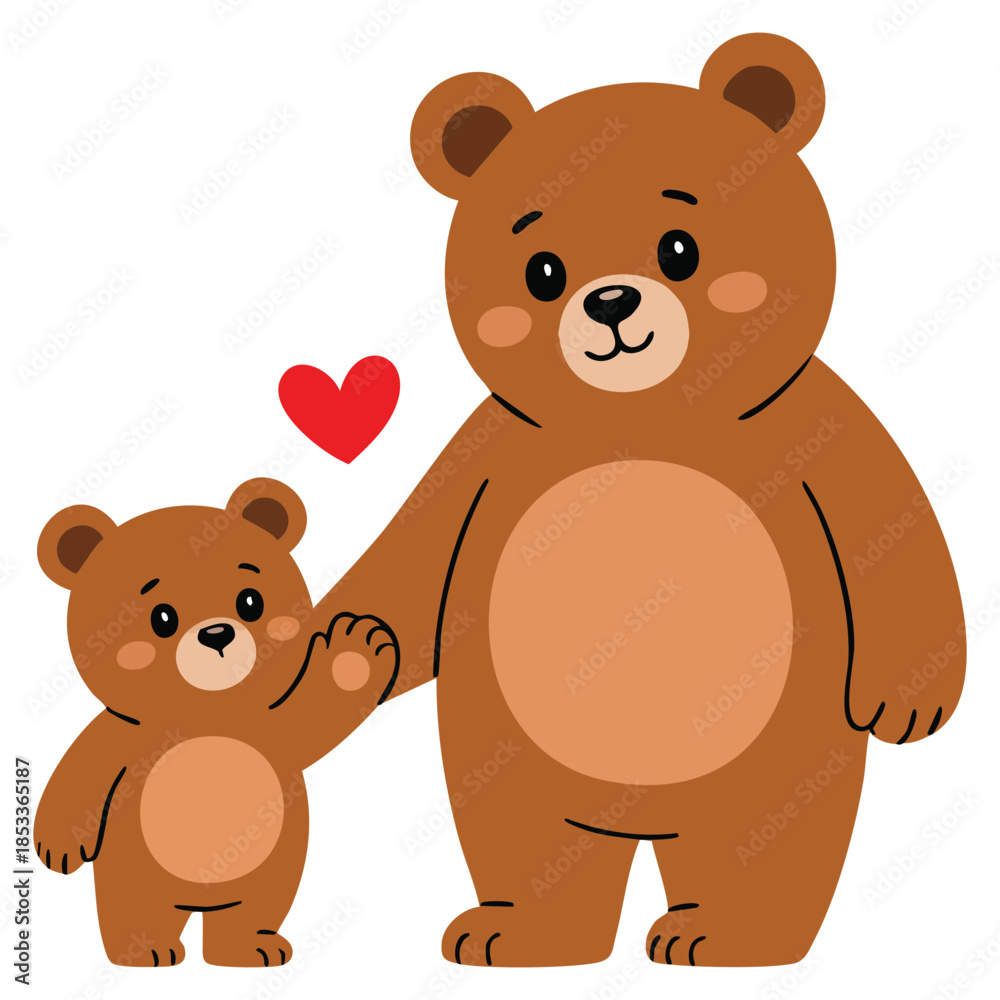 Fototapeta premium Brown bear dad animal parent with baby colorful illustration perfect for parenthood themed cartoon fauna character wildlife and family designs