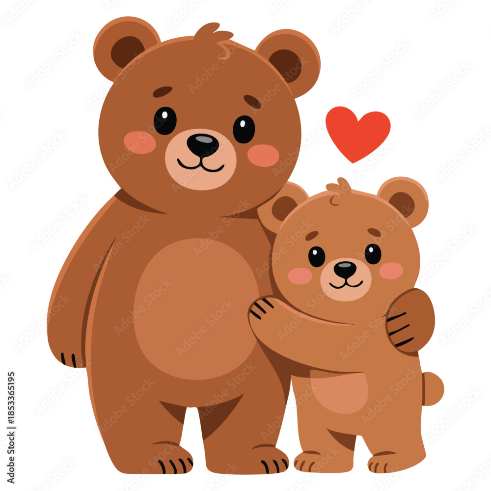 Obraz premium Brown bear father with baby vector illustration perfect for animal parenthood cartoon fauna family wildlife and educational themed designs