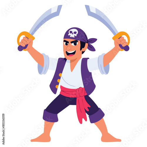 Brave pirate character with sabres vector illustration perfect for adventure fantasy theme game character illustration or storytelling creative design