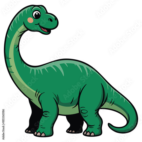 Brontosaurus dinosaur cute green design isolated on white background perfect for cartoon animal kids decoration and prehistoric themed artwork