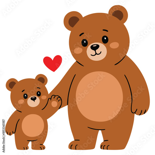 Brown bear dad animal parent with baby colorful illustration perfect for parenthood themed cartoon fauna character wildlife and family designs