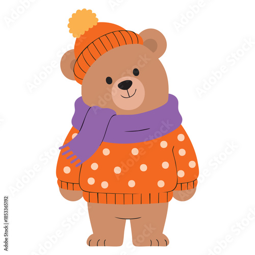 Brown bear in polka dotted sweater childish illustration perfect for kids designs greeting cards storybook artwork or cartoon themed animal visuals