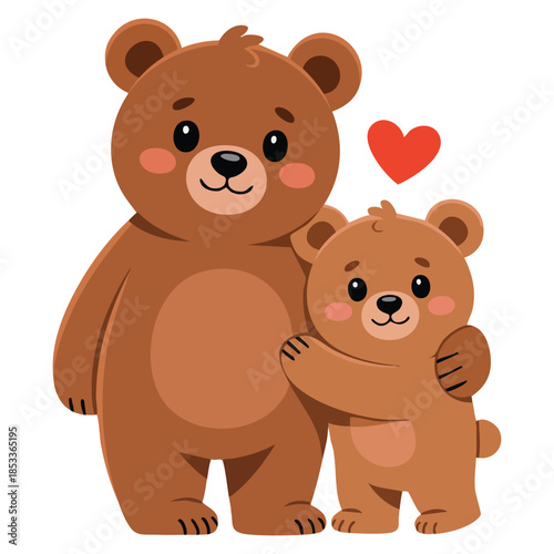 Brown bear father with baby vector illustration perfect for animal parenthood cartoon fauna family wildlife and educational themed designs