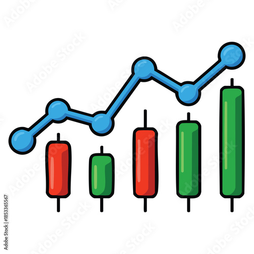 Candlestick uptrend stock chart or cryptocurrency chart moving from red to green representing profit suitable for investment trading finance and market movement illustration