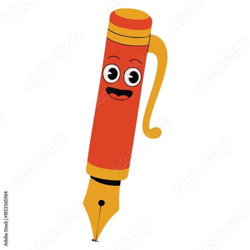 Cartoon red pen vector illustration smiling humanized pen with funny face perfect for playful creative stationary education and comic character themed designs
