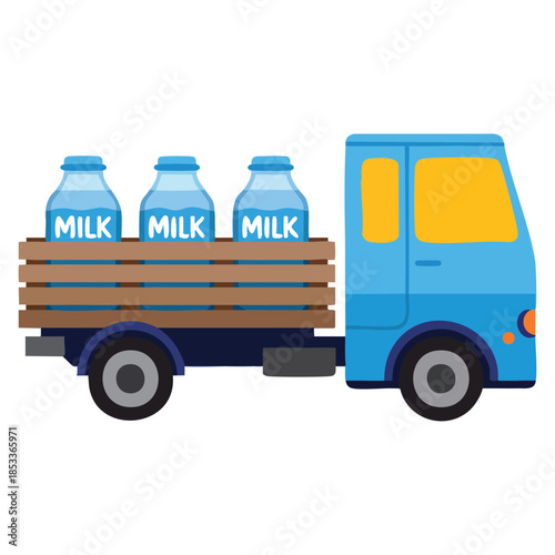 Cartoon retro style milk farmer truck vector illustration ideal for milk delivery transportation farm products and nostalgic vehicle themed designs