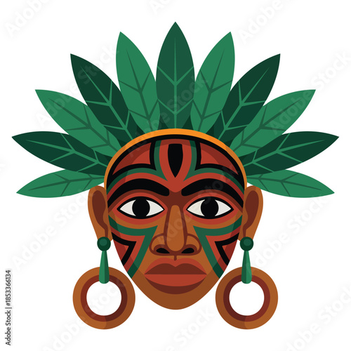 Cartoon vector illustration of Aztec ceremonial mask Maya civilization cultural artifact perfect for history education heritage culture and traditional design elements