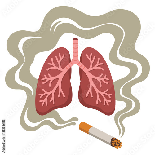 Cartoon vector illustration of cigarette smoke affecting lungs ideal for nicotine addiction dangers of smoking and health awareness themed designs