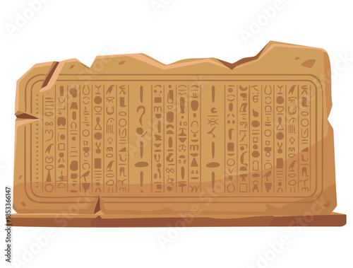 Cartoon vector illustration of clay tablet with Egyptian hieroglyphics stone board flat style isolated suitable for history museum or educational creative design