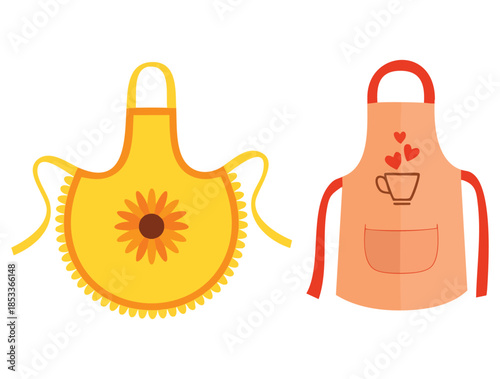 Cartoon vector illustration of cozy colorful kitchen aprons isolated ideal for protective cooking dress housewife chef barista and kitchen design themes