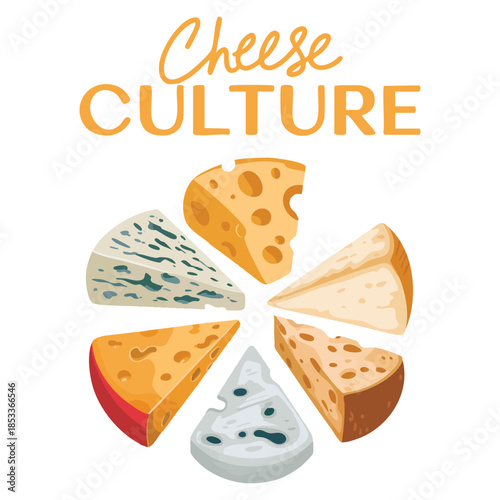 Cheese culture vintage poster for cheese shop curd product design recipe book advertising or kitchen poster slices of different types of cheese brie dorblu cheddar parmesan
