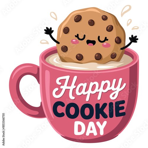 Chocolate chip cookie day retro vector poster with cookie and milk cute characters and confectionery themed artwork ideal for sweet holiday celebration
