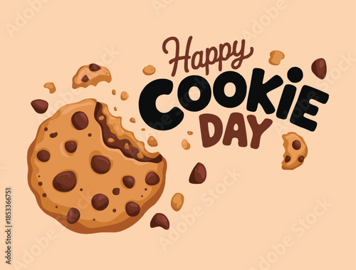 Chocolate chip cookie vector illustration in retro flat style for national cookie day sweet delicious pastries perfect for American food holiday artwork