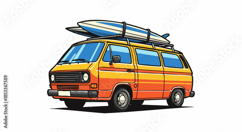 Orange and Yellow Camper Van with Surfboards for Beach Adventures.