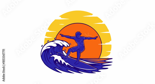 Surfer on a large wave at sunset.