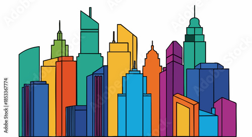 Colorful Abstract Cityscape with Modern Skyscrapers.