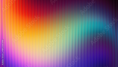 Abstract ribbed fractal texture with glass effect and bright smooth fluted vertical lines of rainbow gradient. Bold and dynamic design blending bright colors and geometry for modern visual art project