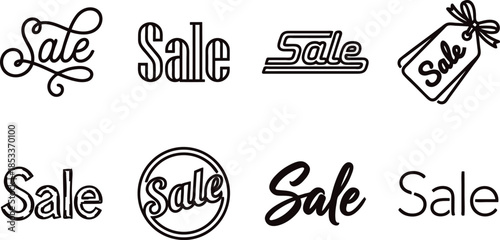 Sale signs and labels in various decorative fonts and styles for advertising and marketing