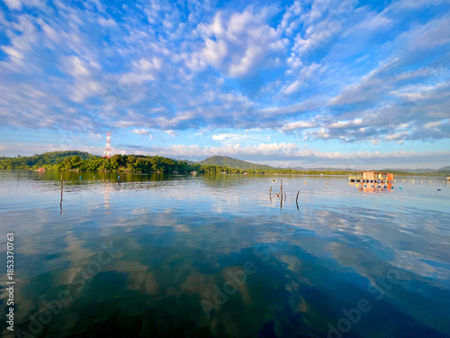 Beautiful morning view from a fishing deck