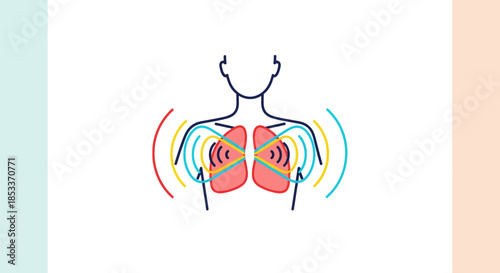 Illustration of Human Lungs with Sound Waves Emanating.
