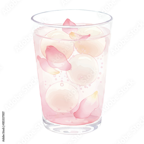 Cuadro en lienzo Lychee Rose Spritzer Watercolor Cocktail Illustration Isolated on White Backgrou