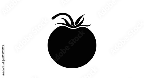 A large black tomato with green leaves on top, a simple illustration of a fresh vegetable, healthy eating, nutrition, plant based, vegan, fruit, food, organic, raw