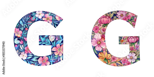floral letter G watercolor vector illustration