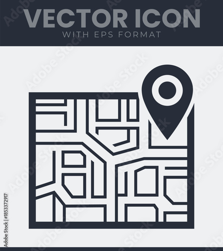 Minimalist map with a prominent location pin. Essential for navigation, travel and finding specific places. Vector illustration