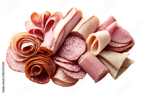 Assorted Deli Meats on White Background