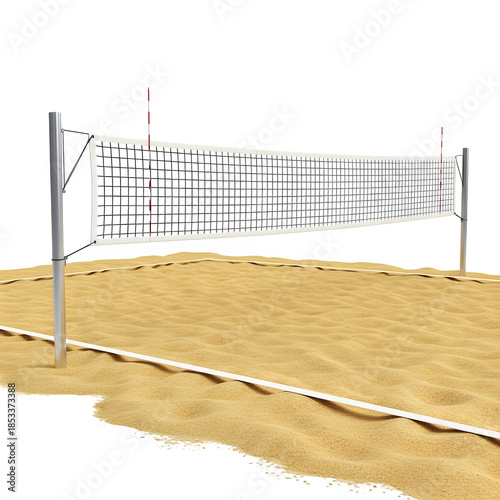 Volleyball net on beach sand isolated on transparent background